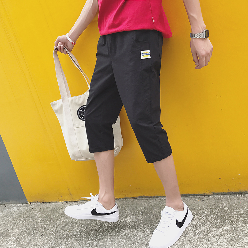 七分裤男韩版潮修身宽松小脚裤子男夏天时尚运动裤休闲裤短裤学生