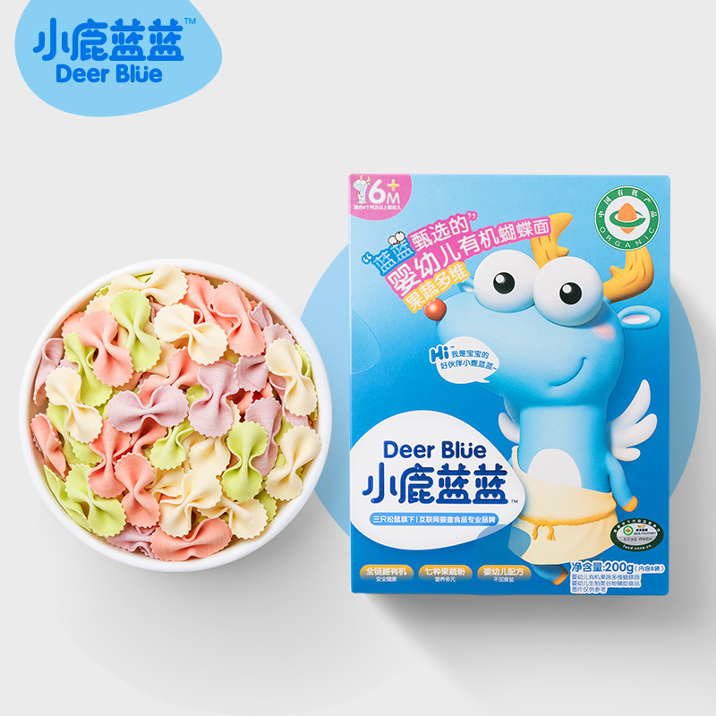 小鹿蓝蓝 有机蝴蝶面200g 宝宝辅食面无添加果蔬多维有机面条