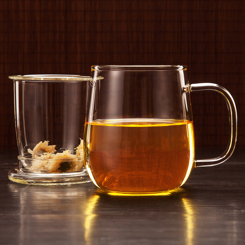 宜可 加厚玻璃杯 花茶杯水杯茶具杯子女喝水带盖茶杯 办公室过滤泡茶杯