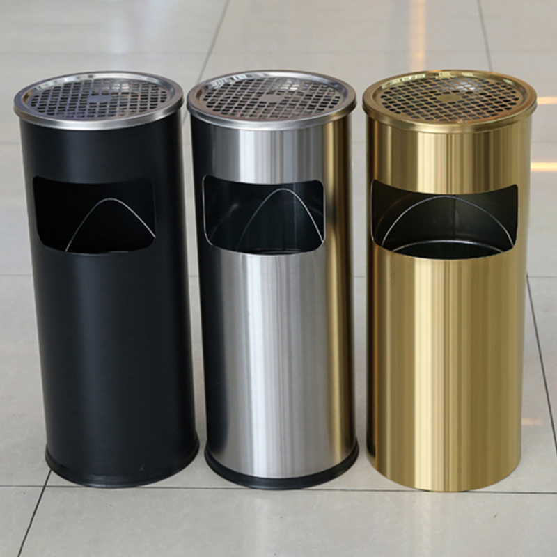 阿拉贡不锈钢酒店大堂垃圾桶烟蒂柱灭烟桶带烟灰缸室外吸烟区电梯口立式高清大图