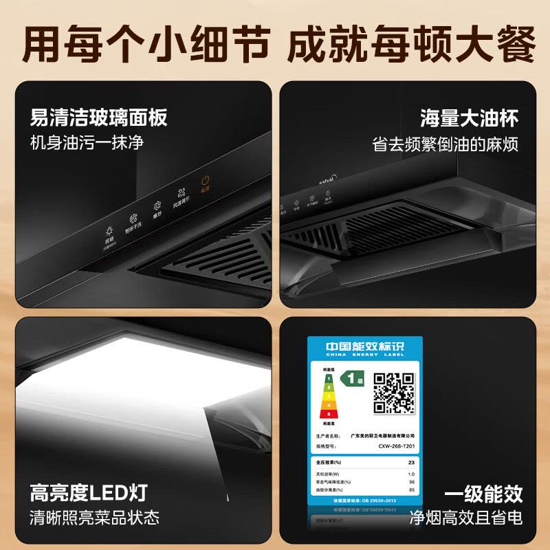 美的(Midea)抽油烟机家用自动清洗欧式21m³风量吸油烟机顶吸抽烟机脱排油烟机CXW-268-T201图片