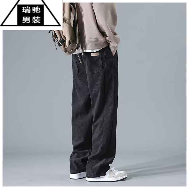 希杰狮王雪尼尔裤子男款春季运动裤大码宽松垂感美式弹力休闲束脚卫裤