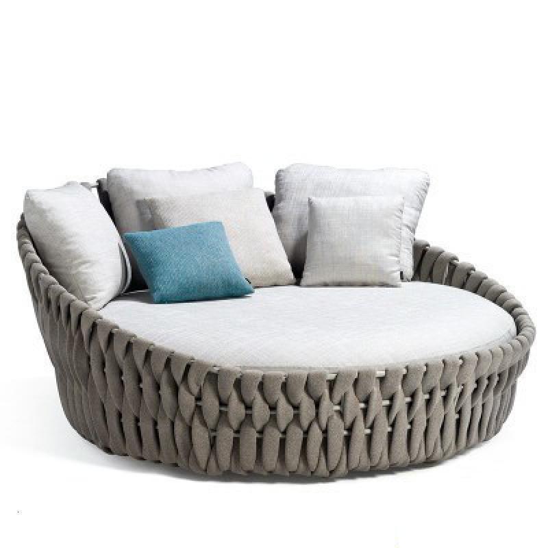 森美人户外藤编躺床室外躺椅泳池沙滩椅休闲花园家具阳台躺椅防水防晒 C款圆形186x170xH82