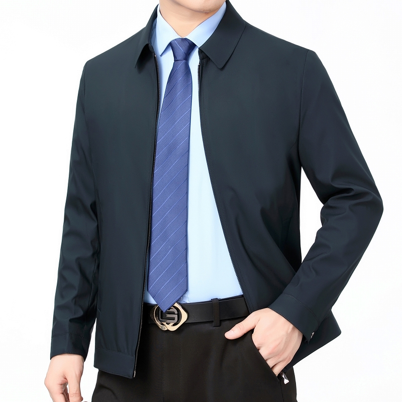 免费试穿 2026春秋季新款夹克男翻领拉链政务茄克免烫夹克衫青中年男士外套夹克男商务休闲翻领中老年领导干部茄克衫大码男装高清大图