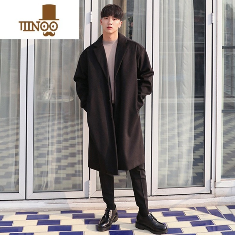 YANXU春季呢大衣男中长款风衣韩版宽松情侣装毛呢外套男款加厚潮高清大图