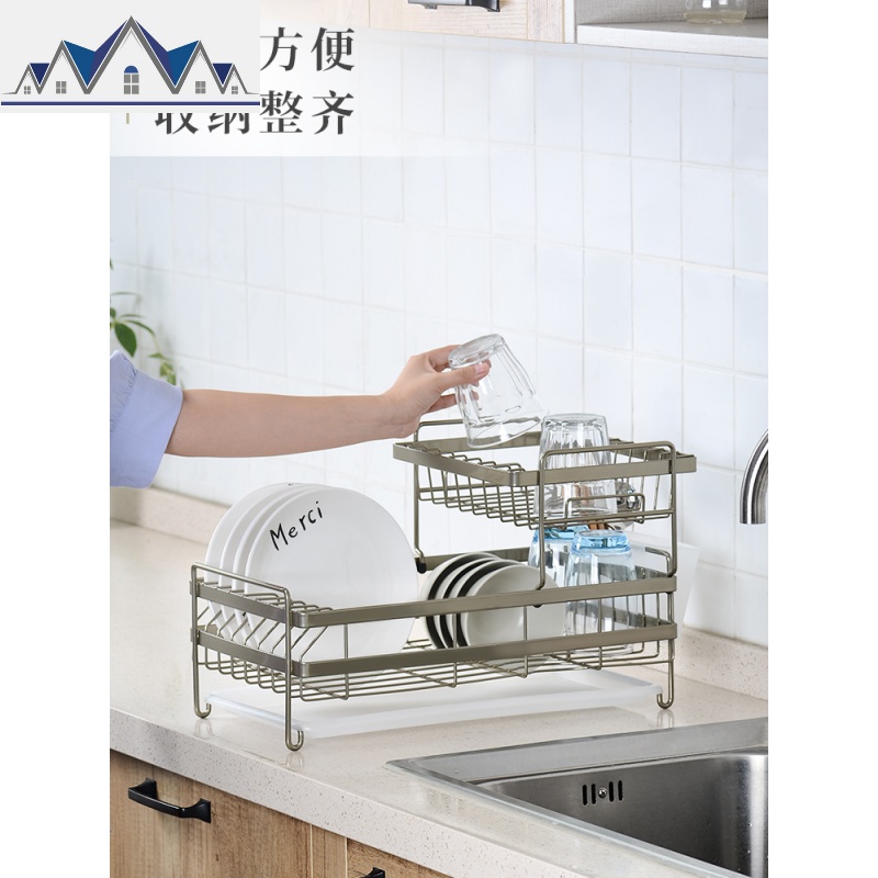 放碗碟架沥水架厨房双层晾放碗盘架餐具碗筷置物架沥水篮晾碗架 三维工匠高清大图