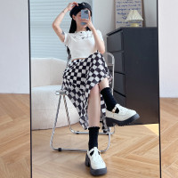 夏季半身裙女棋盘格长裙甜酷辣妹风时尚流行气质百搭_20 S 本白