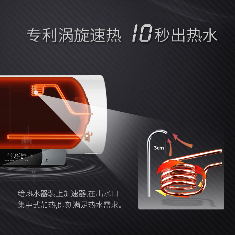 美的(Midea)60升电热水器F6030-J5(HE) 3000W涡旋速热10秒出热水 手机智能控制 一级能效三重抑菌高清大图
