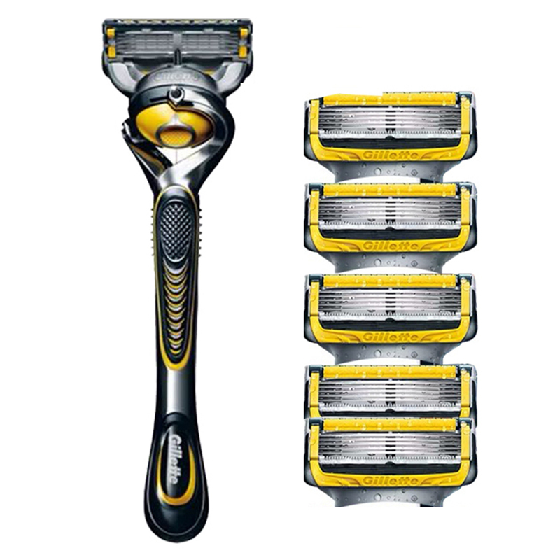 吉列(GILLETTE) 锋隐5致护 5+1层刀片 手动剃须刀刮胡刀 1个刀架+6个刀头 黄色