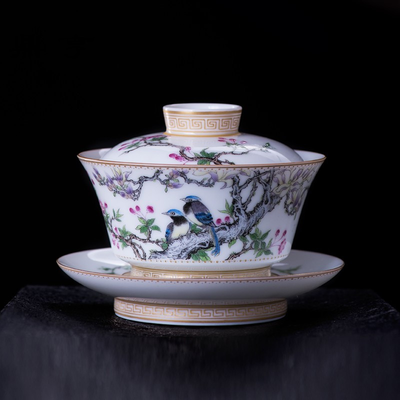 鼎亨盖碗茶杯陶瓷大号三才碗杯全手工功夫泡茶碗景德镇手绘珐琅彩