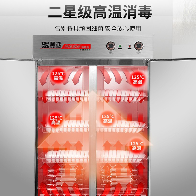 圣托 热风循环高温消毒柜 立式商用酒店饭店厨房用双开门不锈钢消毒碗柜 RTP780 不含安装
