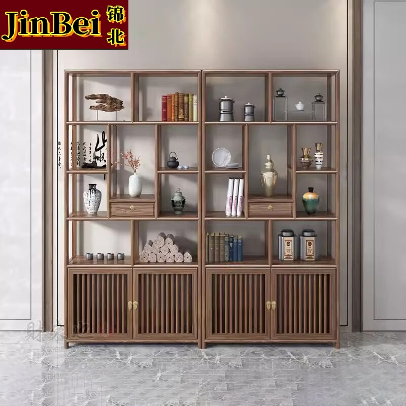 锦北博古架多宝阁茶叶架子新中式客厅办公室隔断置物架在水一方博古架高清大图