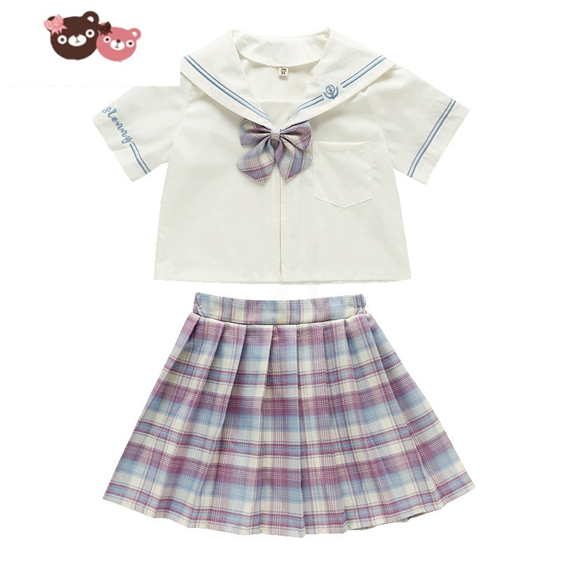 绿彩虹光女童连衣裙夏装洋气儿童水手服公主裙子夏季jk制服套装学院风