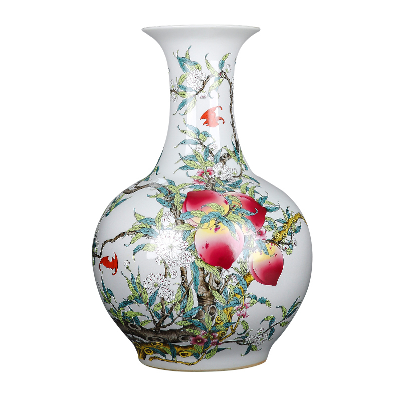 LICHEN 陶瓷花瓶摆件景德镇新中式家居装饰摆设办公室艺术品瓷器粉彩九桃 冬瓜款中号
