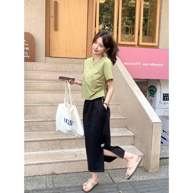 2024夏季女圆领前胸图案短袖T恤半身裙套装百搭减龄韩系时髦_114 统一颜色 S
