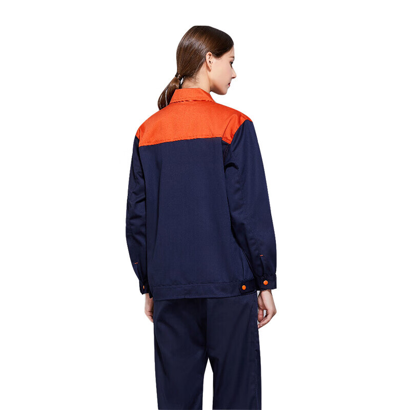 海斯迪克 长袖工作服男女 工人劳保工服 工装制服 汽修服HKsq-463 橘黄+藏青(上衣) XXL