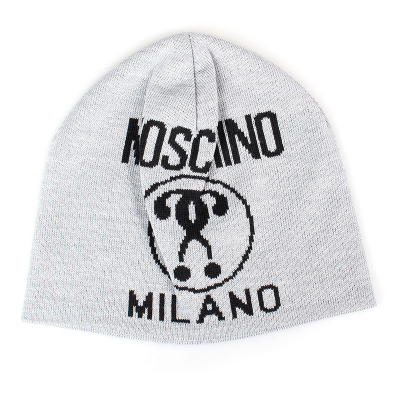 bossmoschino莫斯奇诺新款灰色羊毛混纺字母徽标图案男女同款针织帽