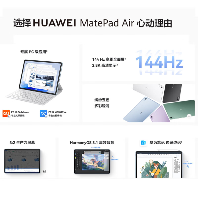 华为平板MatePad Air 11.5英寸2023款办公学习平板电脑 曜石黑 WiFi