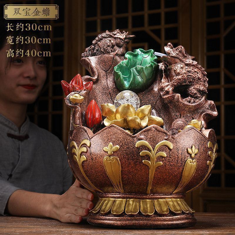 美帮汇金蟾流水摆件双宝金蝉开业礼品酒店喷水装饰品家居树脂摆设图片