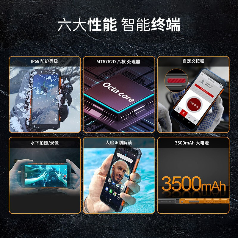 遨游(AORO)A6全网通双卡双待 防爆手机三防智能手机 石油化工天然气 电信联通移动 4G A6EX-4+64G防爆版高清大图