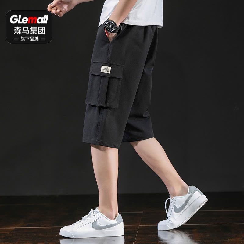 森马集团旗下GLEMALL短裤子男夏季新款潮流休闲黑色工装五七分裤图片