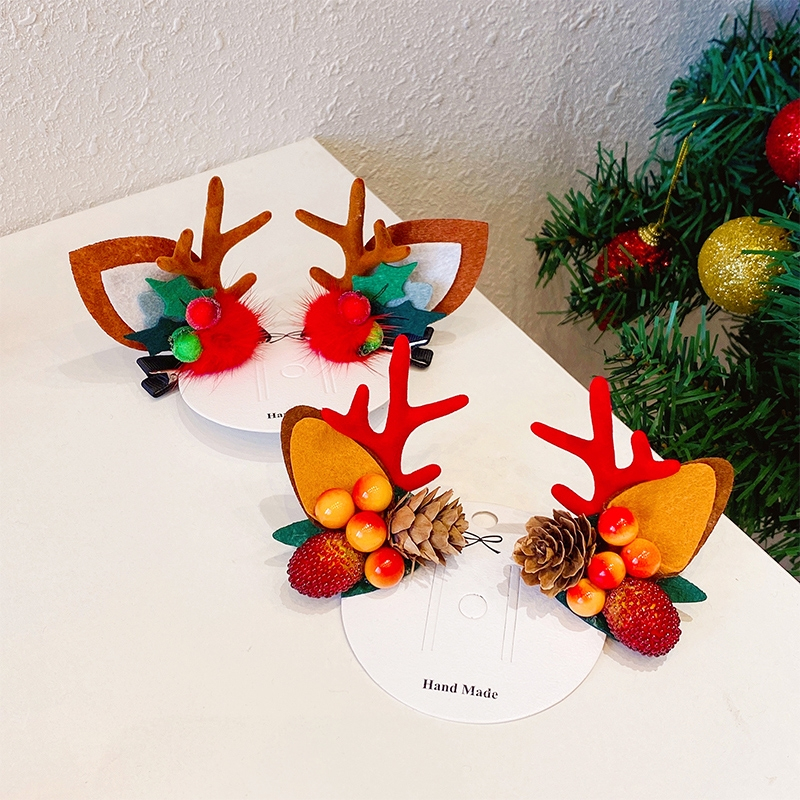 智扣圣诞节发夹儿童发卡女童宝宝节日小鹿夹子头饰后脑勺圣诞发饰