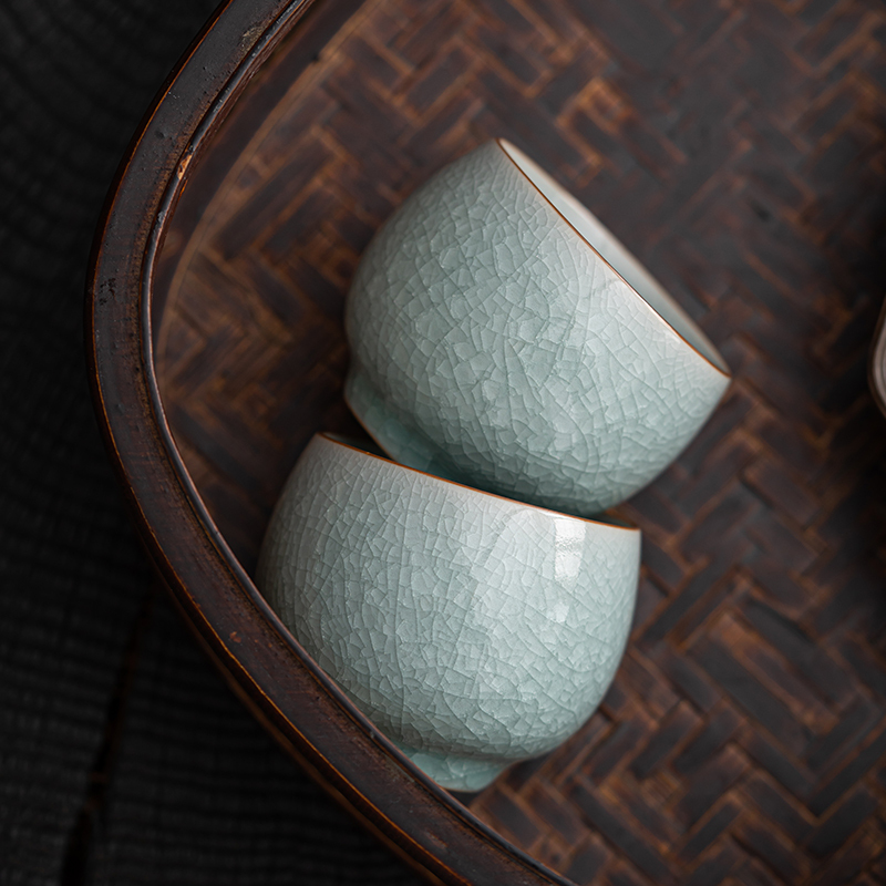 苏氏陶瓷(SUSHI CERAMICS)汝窑冰花釉禅悟杯开片养金线个人杯主人杯功夫茶杯2个礼盒装