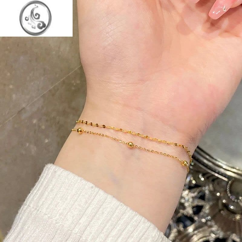 JiMi通体钛钢ins小众设计包金手链女精致叠戴手环轻奢气质百搭首饰图片