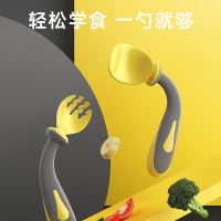 百乐思宝宝学吃饭训练勺子婴儿辅食勺弯头儿童餐具可弯曲叉勺套装
