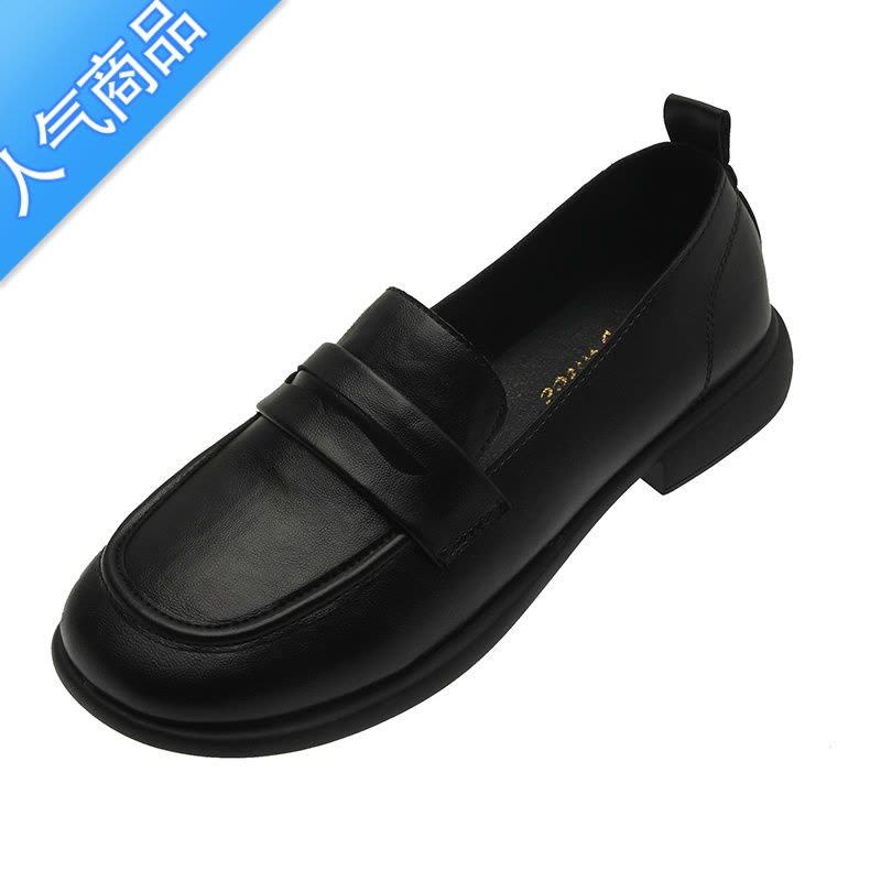 SUNTEK乐福鞋女英伦黑色平底小皮鞋春秋季豆豆上班夏工作单鞋图片
