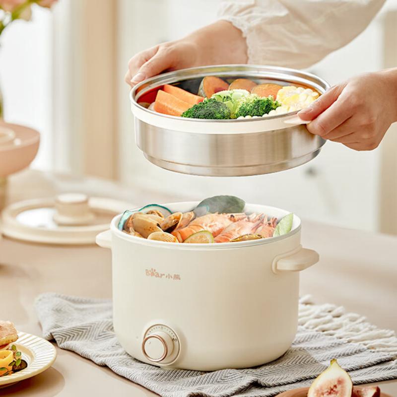 小熊(bear)电煮锅 泡面火锅宿舍小电锅 多功能多用途电热锅2.5L不锈钢蒸笼【元气高颜】DRG-E25H1 / 台