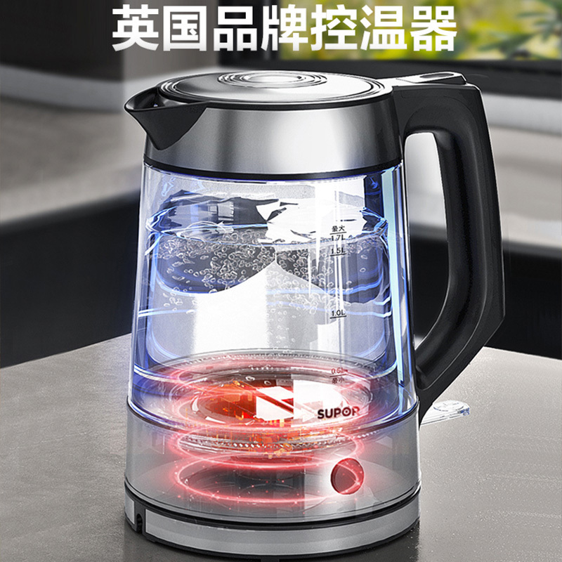 苏泊尔(SUPOR)玻璃电水壶热水壶高硼硅玻璃电热水壶 1.7L烧水壶 一键保温 SW-17E29A [升级一键保温]