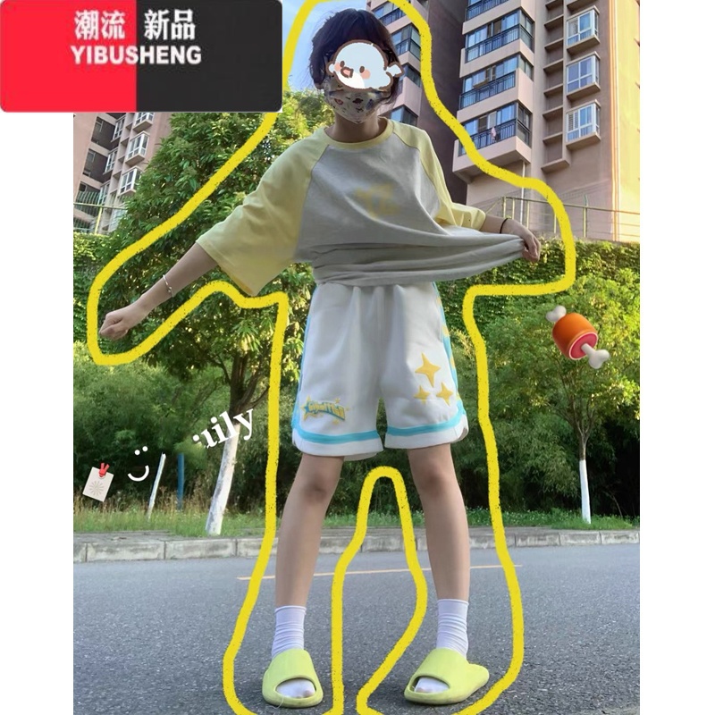 YIBUSHENG国潮牌美式星星运动短裤女季2024新款休闲裤宽松高街五分篮球裤高清大图