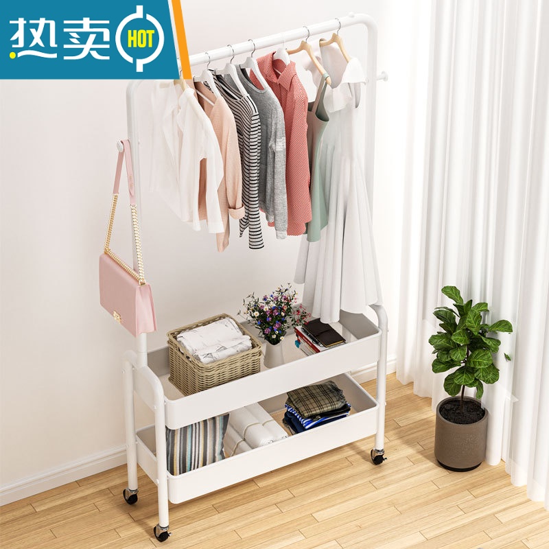 敬平晾衣架落地家用卧室收纳整理器移动多功能挂衣帽架352 升级加粗网篮款 暗夜黑衣帽架一层 63cm 中高清大图