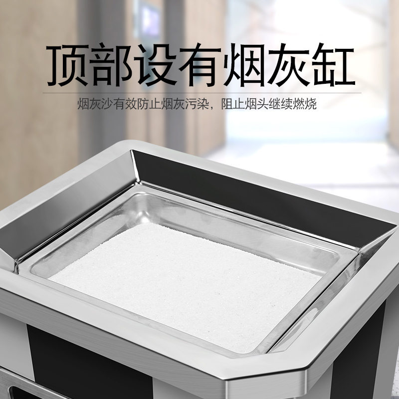 鑫环境 黑烤漆不锈钢单筒垃圾桶不锈钢烟头垃圾桶立式酒店大堂商用电梯口户外带烟灰缸果皮箱大号高清大图