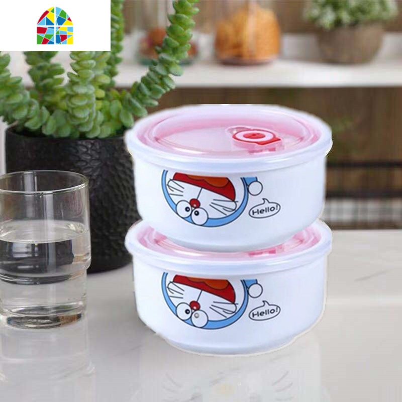 [ 两个装] 陶瓷碗中号碗5英寸保鲜碗带盖家用饭碗米饭碗微波炉碗 FENGHOU 玫瑰花2个碗(5英寸)