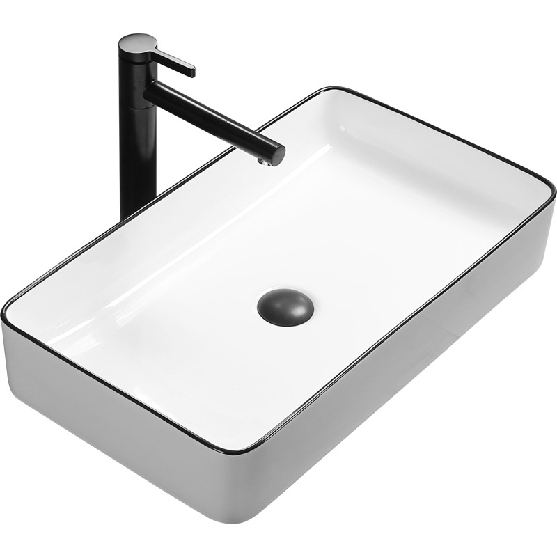 陶瓷洗手盆台上盆黑色面盆法耐酒店工程款式供应黑色边缘