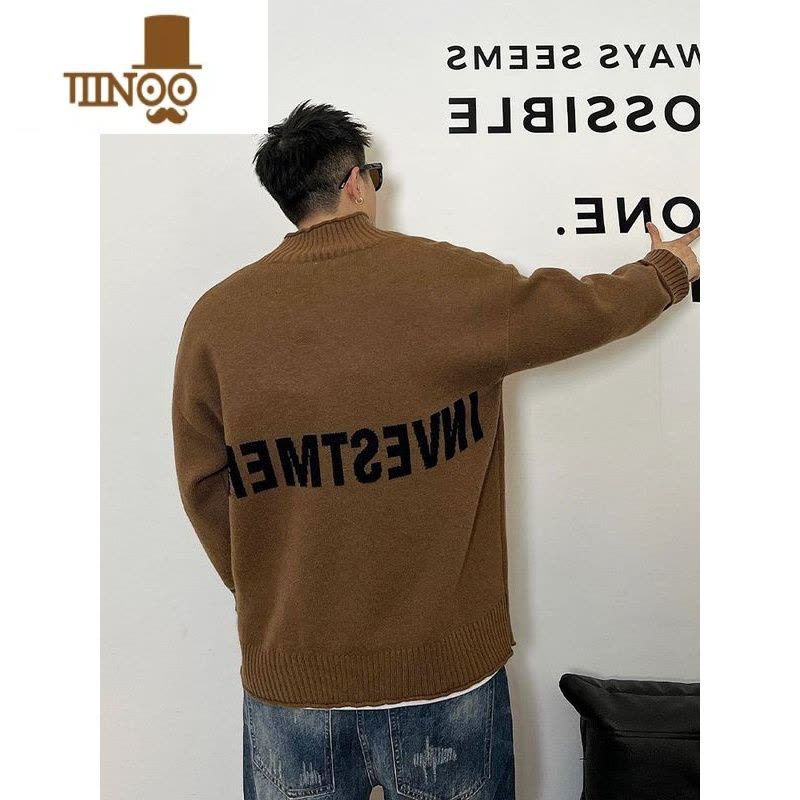 YANXU日系青年拉链开衫设计感ins夹克男士秋季针织衫宽松简约毛衣外套图片