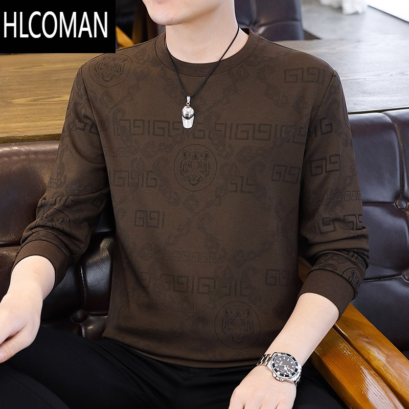 HLCOMAN2024新款男士加绒加厚长袖T恤衫加肥加大码宽松卫衣打底小衫