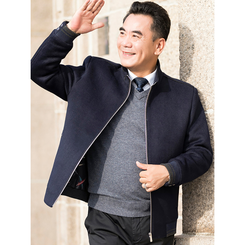 baluoshang中老年爸爸春秋装上衣毛呢子外套父亲中年男士宽松休闲毛呢
