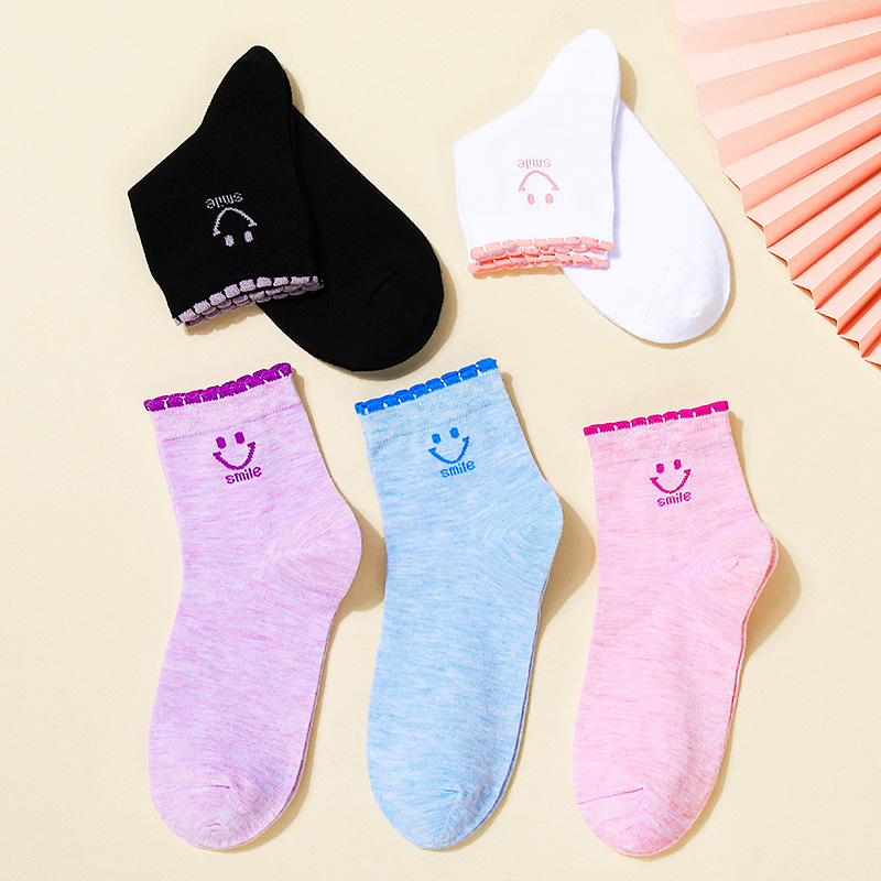 浪莎袜子女士春秋薄款中筒纯棉防臭抗菌吸汗夏季花边运动灰色短袜高清大图