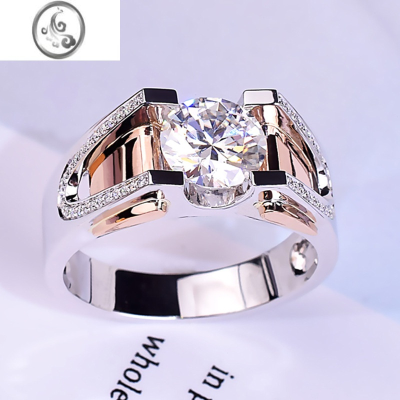 jimi2克拉d色仿莫桑钻石戒指男士双色电镀个性时尚大气男牛角款钻戒男