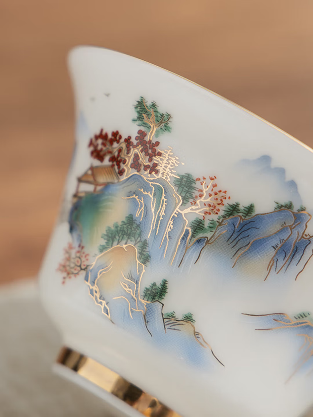 金镶玉功夫茶具套装 高档羊脂玉白瓷 锦绣山川设计 500mm大容量 2kg重奢享品质高清大图