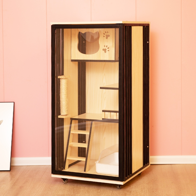 猫笼别墅家用实木猫笼米妮室内猫柜猫舍猫屋猫别墅豪华大双层猫咪别墅