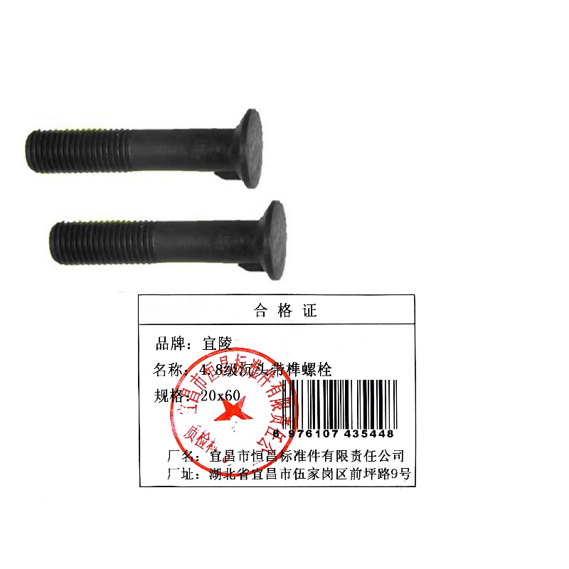 宜陵 4.8级沉头带榫螺栓 20x60 件高清大图