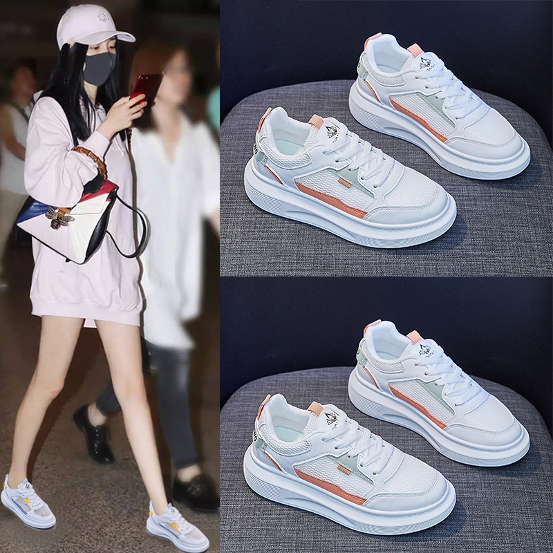 时言(SHIYAN)透气小白鞋女2022夏季新款网面女鞋厚底休闲板鞋女