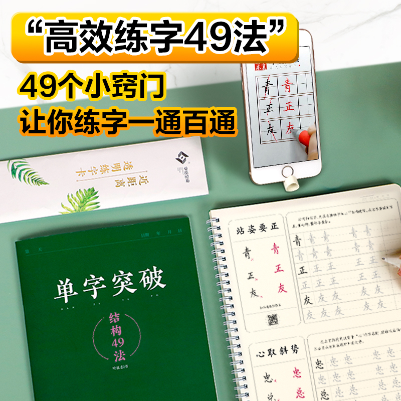 [入门版][趣味控笔+单字突破]共3本 [正版]志飞习字高效练字帖49法硬笔楷书初学者入门临摹速成教程套装控笔训练基础大高清大图