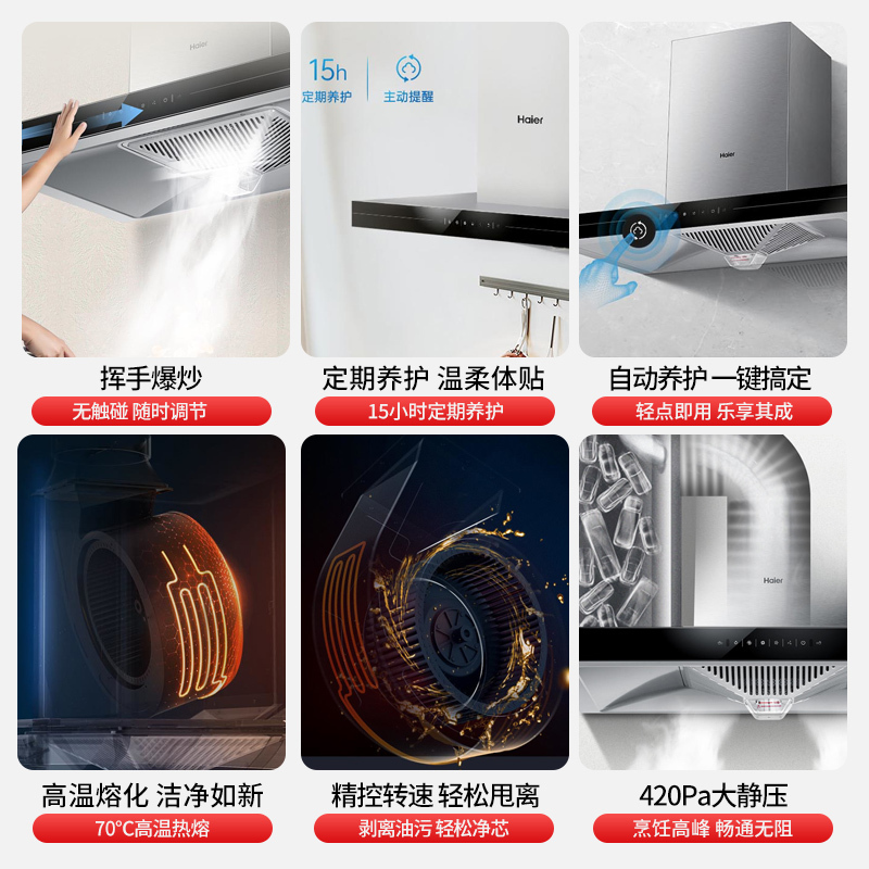 海尔(Haier)吸排油烟机CXW-219-ET905 欧式油烟机 20立方大吸力 热熔自清洁 挥手爆炒 海尔厨房电器