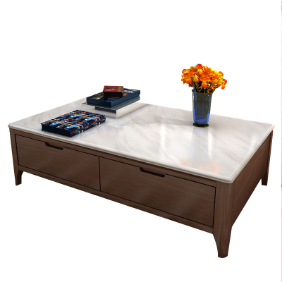 狄图 茶几 简约现代客厅火烧石北欧白蜡木茶几 大理石胡桃木色电视柜茶几 实木家具套装组合 HS-Z009