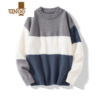 YANXU日系复古拼色条纹圆领毛衣男美式软糯宽松保暖针织情侣毛线衣
